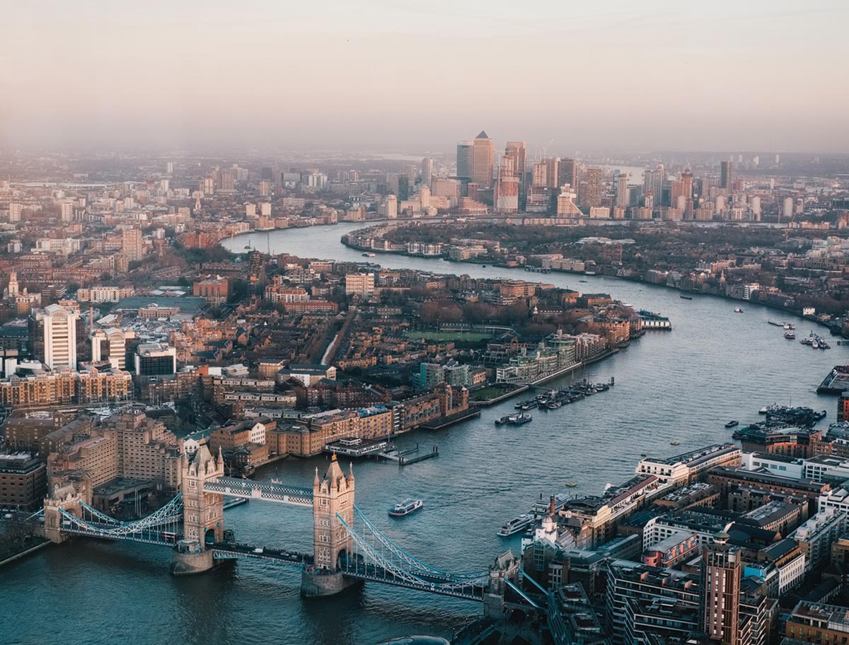 aerial view of London and the Thames