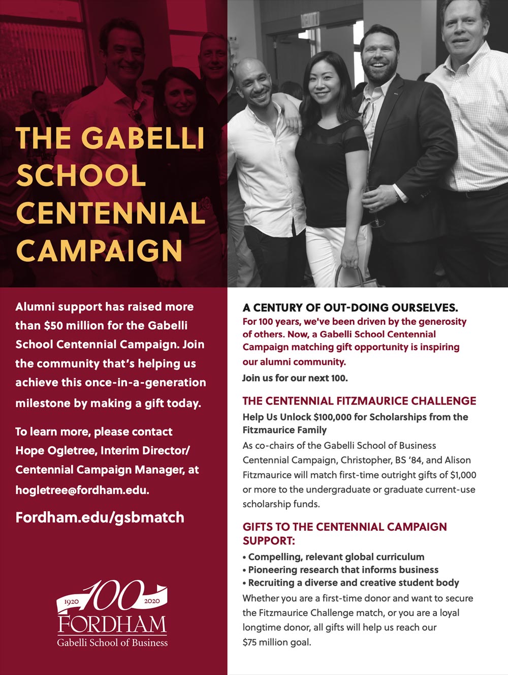 The Gabelli School Centennial Campaign Advertisement