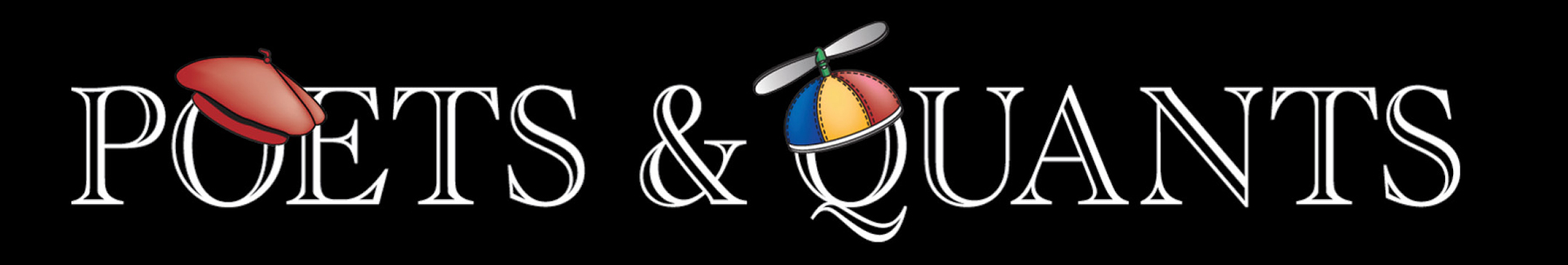 Poets and Quants title graphic with beret and pinwheel hat sitting on top of the letters